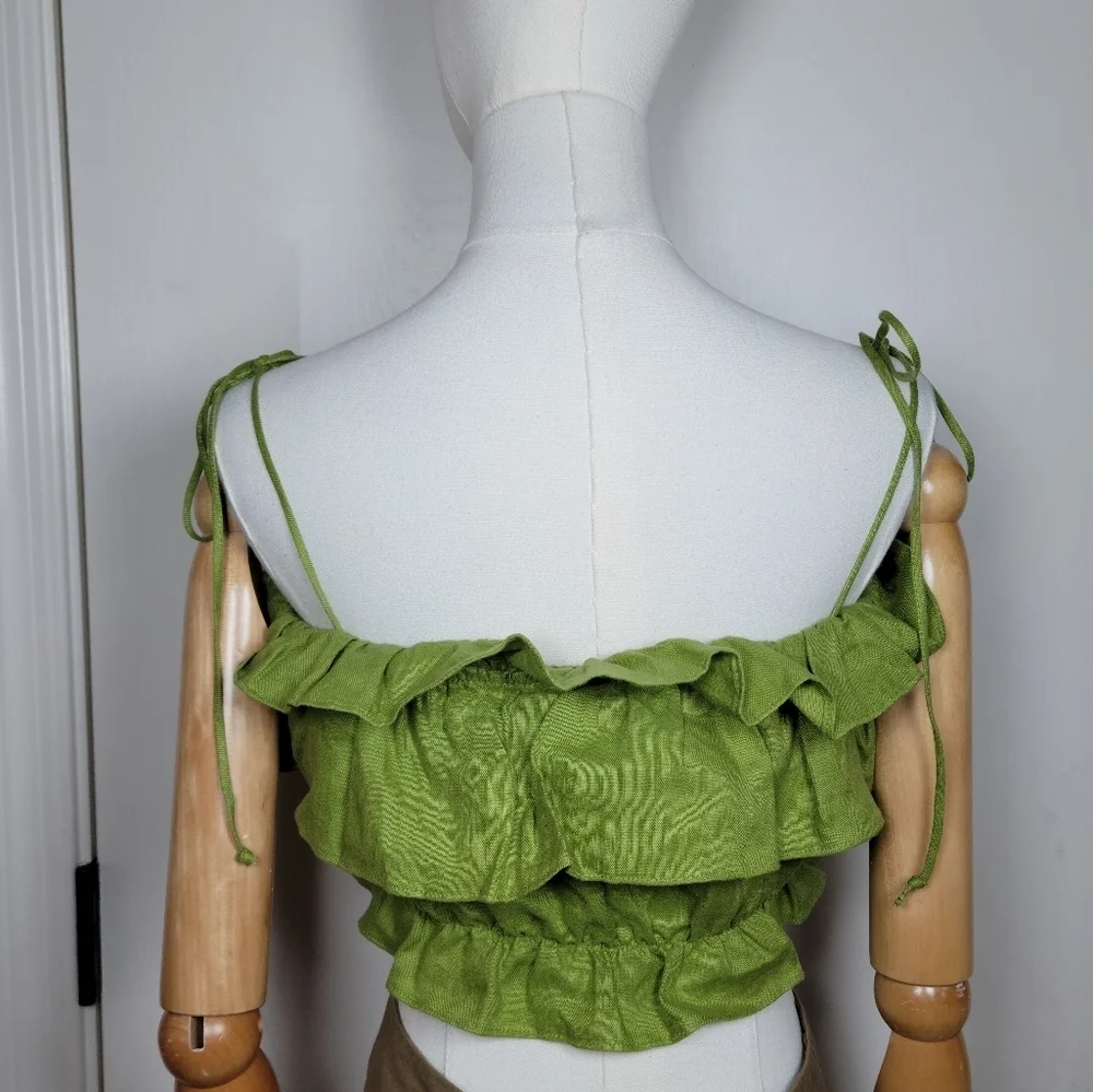 Reformation Ruskin Green Linen Crop Top XS Cottagecore Tank